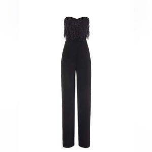 SALONI Black Jumpsuit with Feather Accent